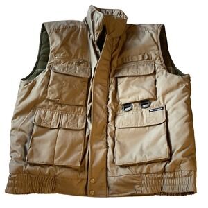 Renegade Mens Utility Tactical Fishing Vest Tan Khaki Multi-Pocket Plaid Lined L